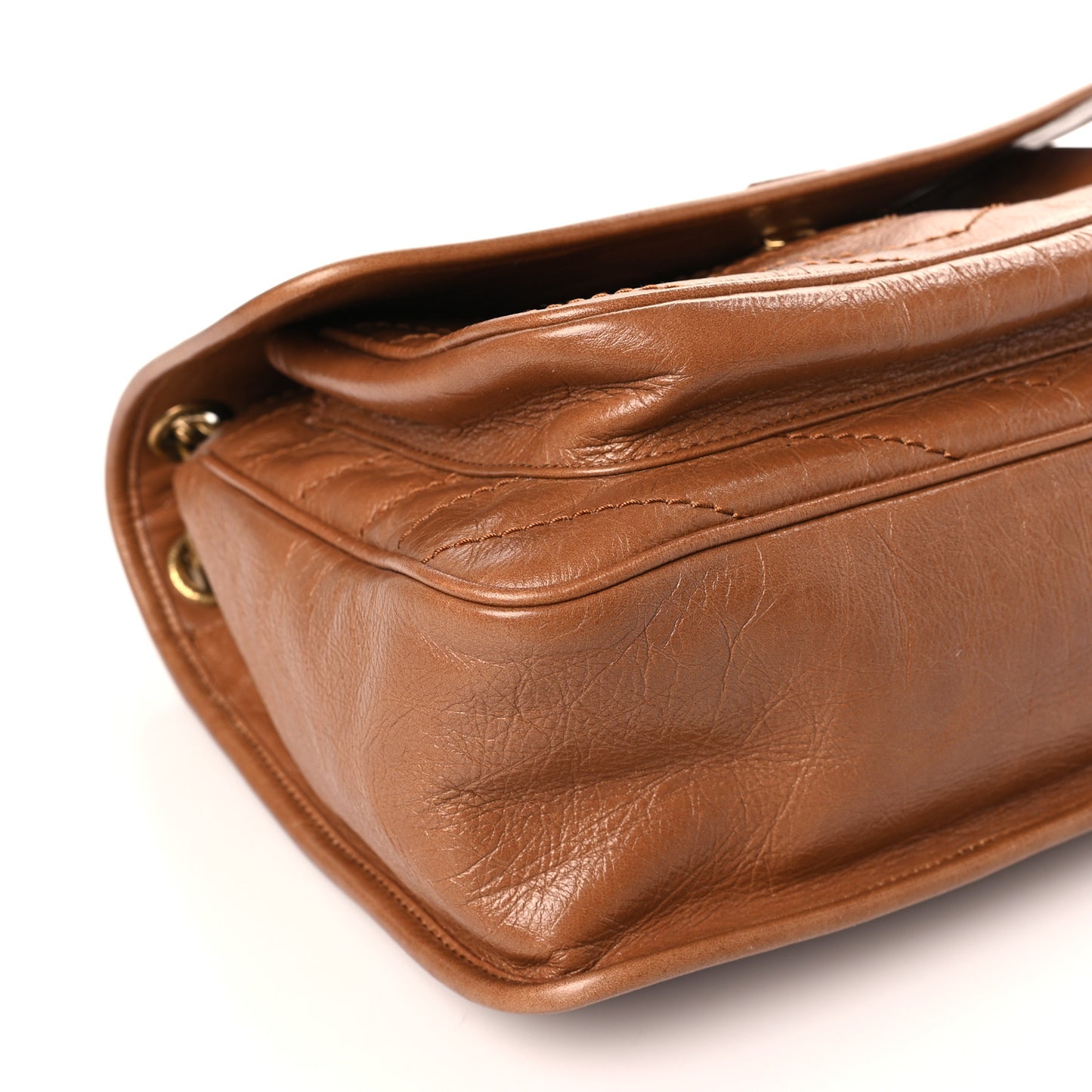 Crinkled Calfskin Matelasse Monogram Medium Niki Chain Satchel Light Caramel