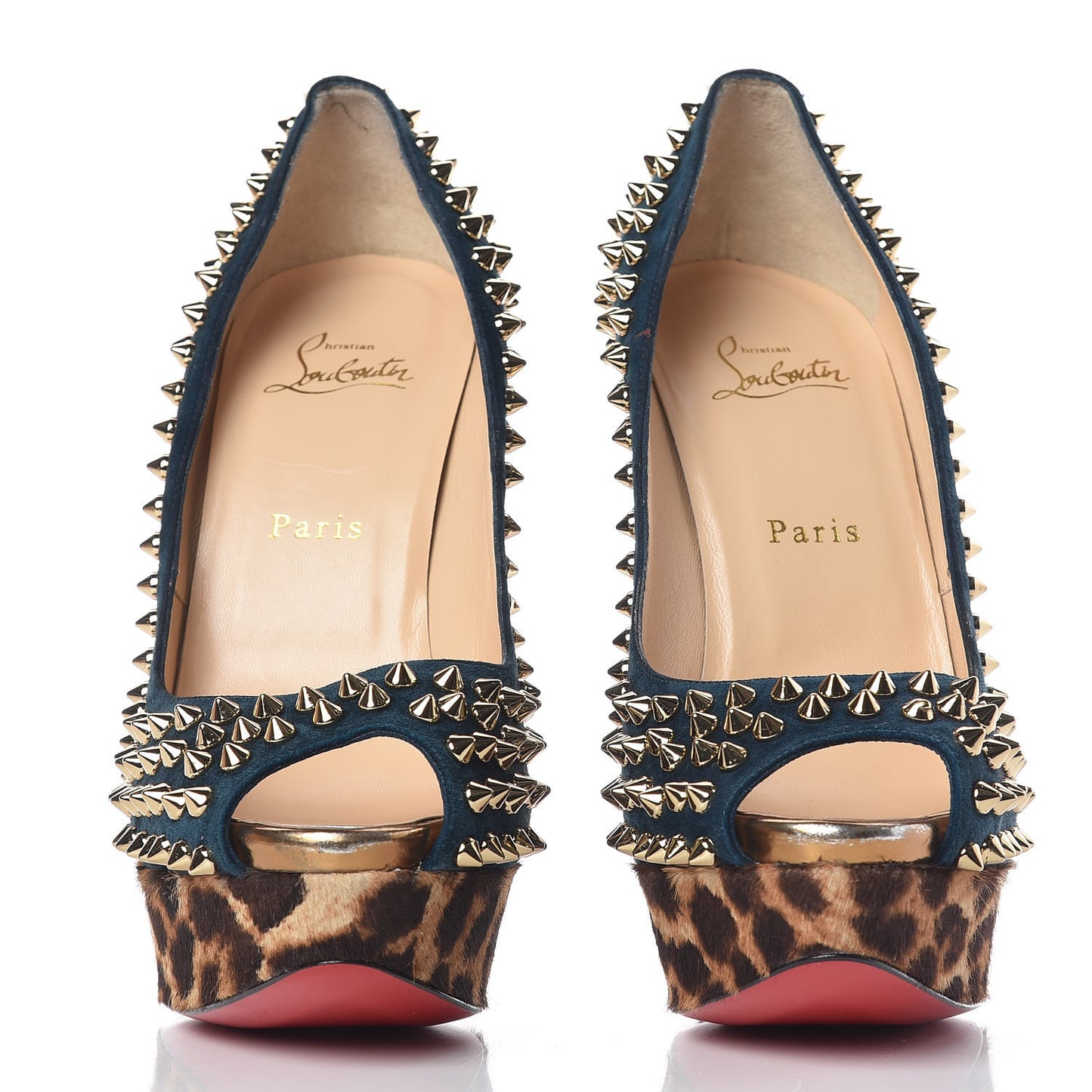 Veau Velours Calf Hair Leopard Lady Peep Spikes VIP 150 Pumps 39.5 Blue Khol Bronze