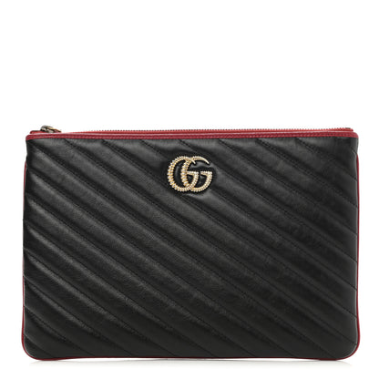 Gucci Azalea Calfskin Matelasse Diagonal Torchon GG Marmont Zip Pouch Black Romantic Cerise 1 of 8