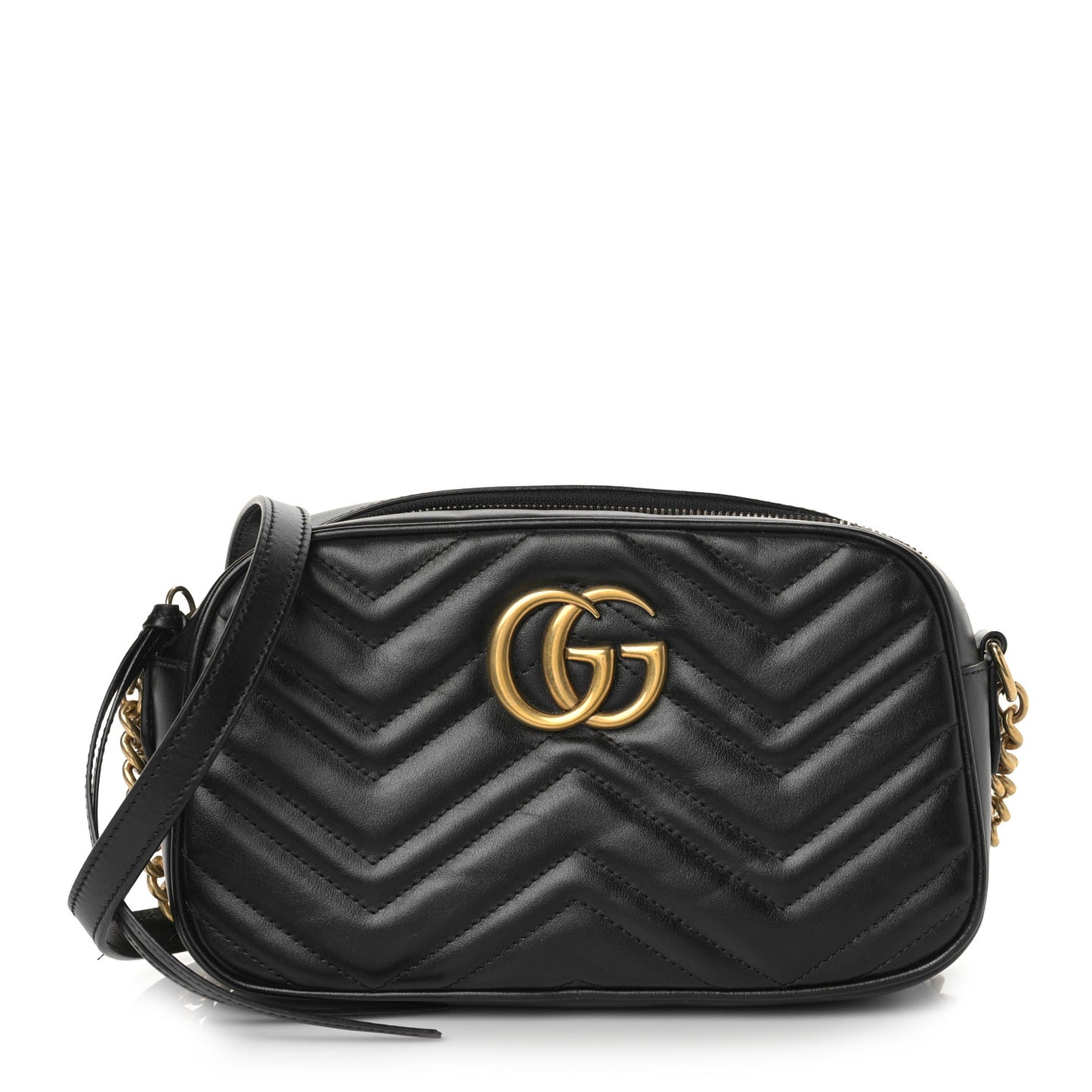 Calfskin Matelasse Small GG Marmont Chain Shoulder Bag Black