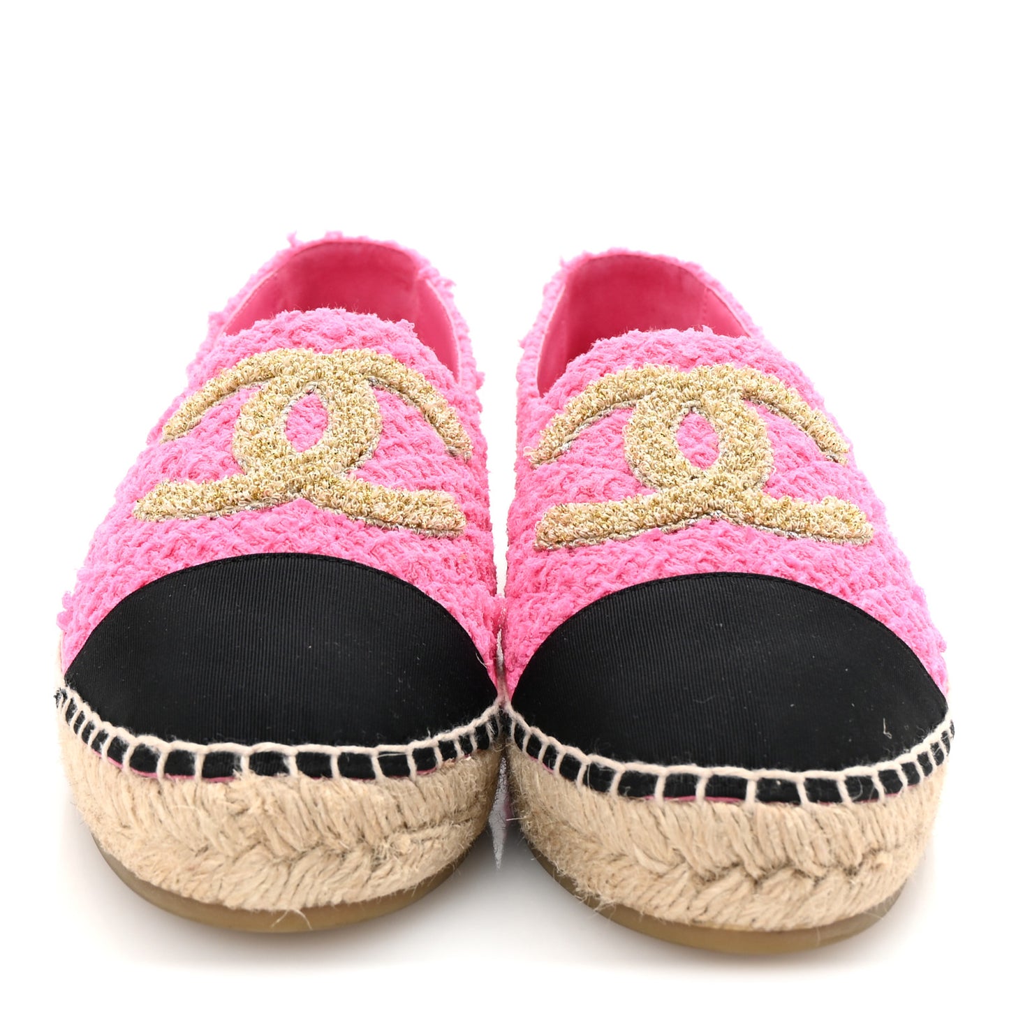 Tweed Grosgrain CC Espadrilles 41 Pink Black