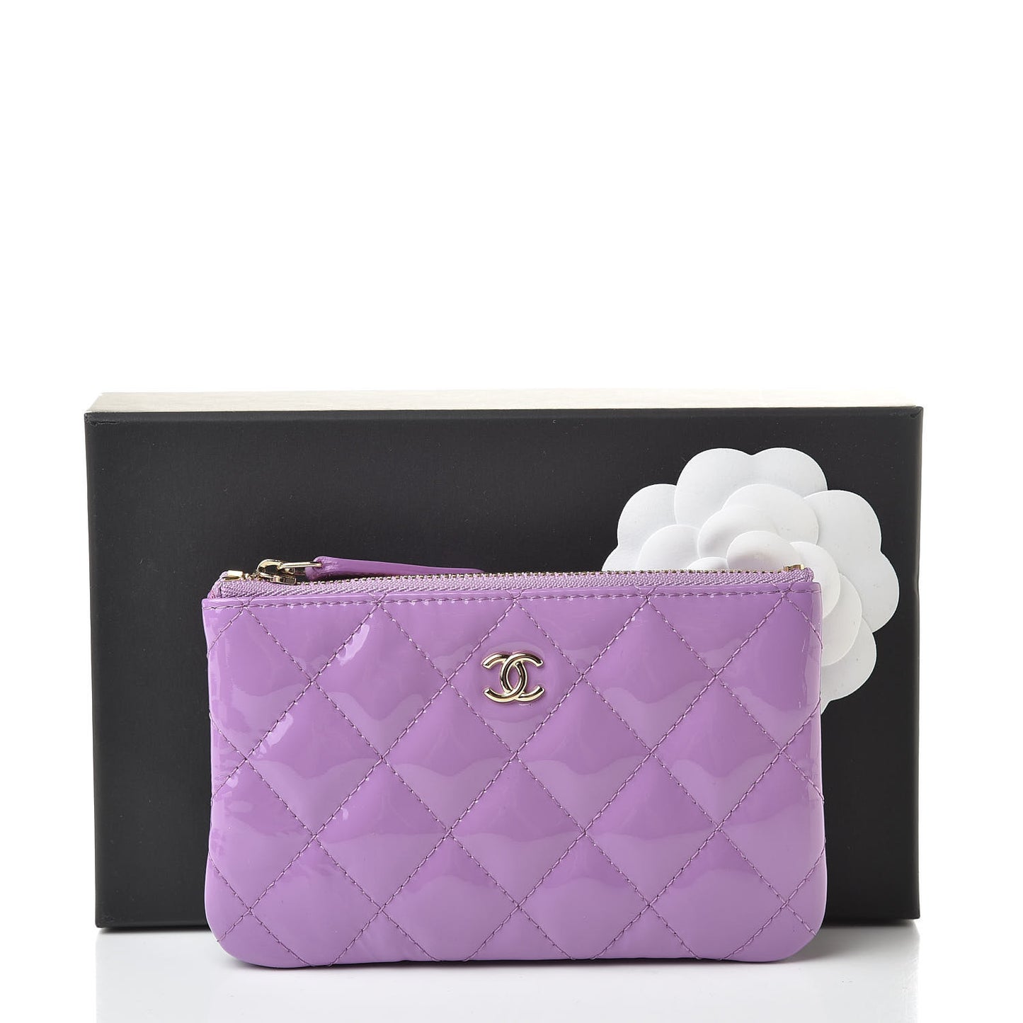 Patent Quilted Small Cosmetic Case Purple