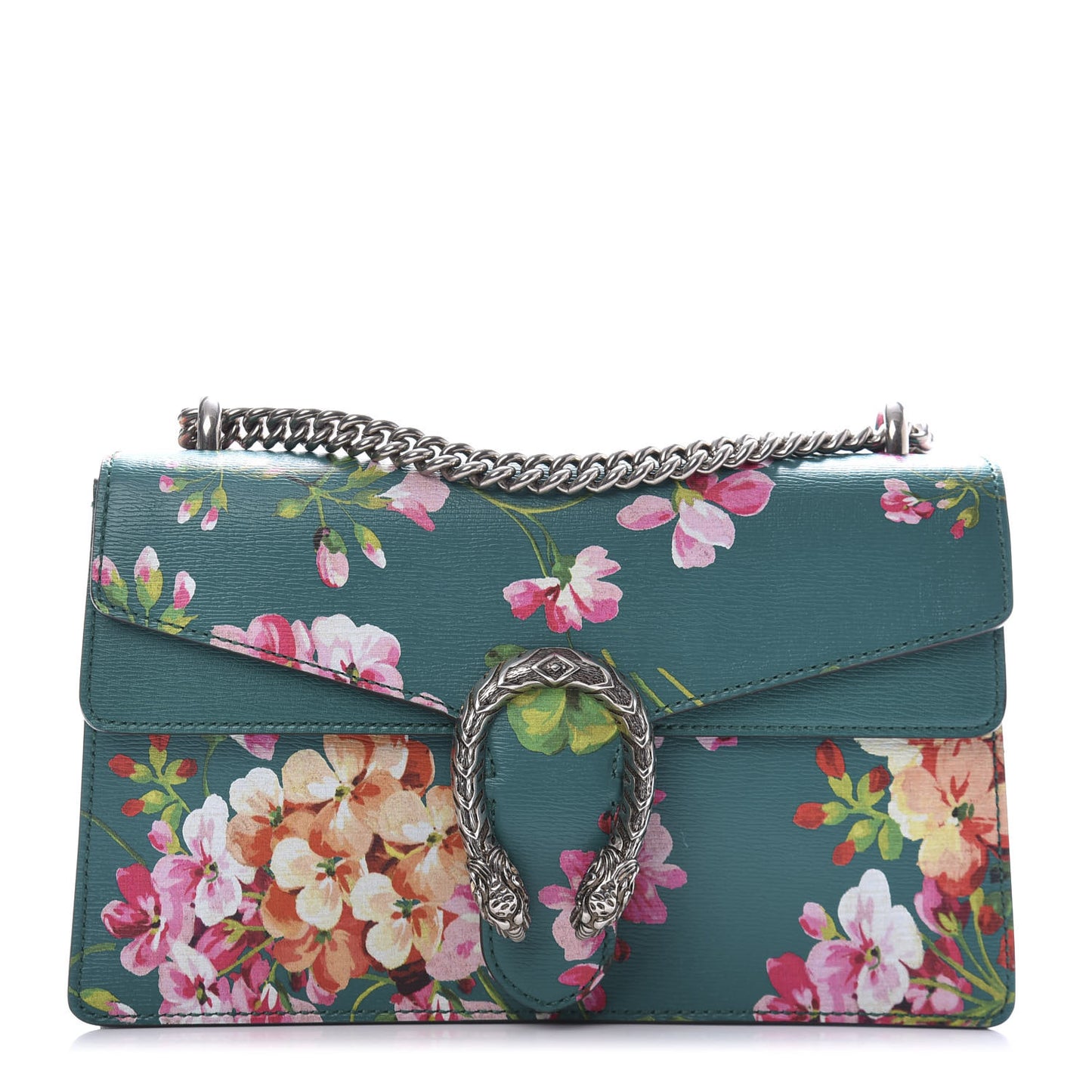 Calfskin Blooms Print Small Dionysus Shoulder Bag Bright Emerald Multicolor