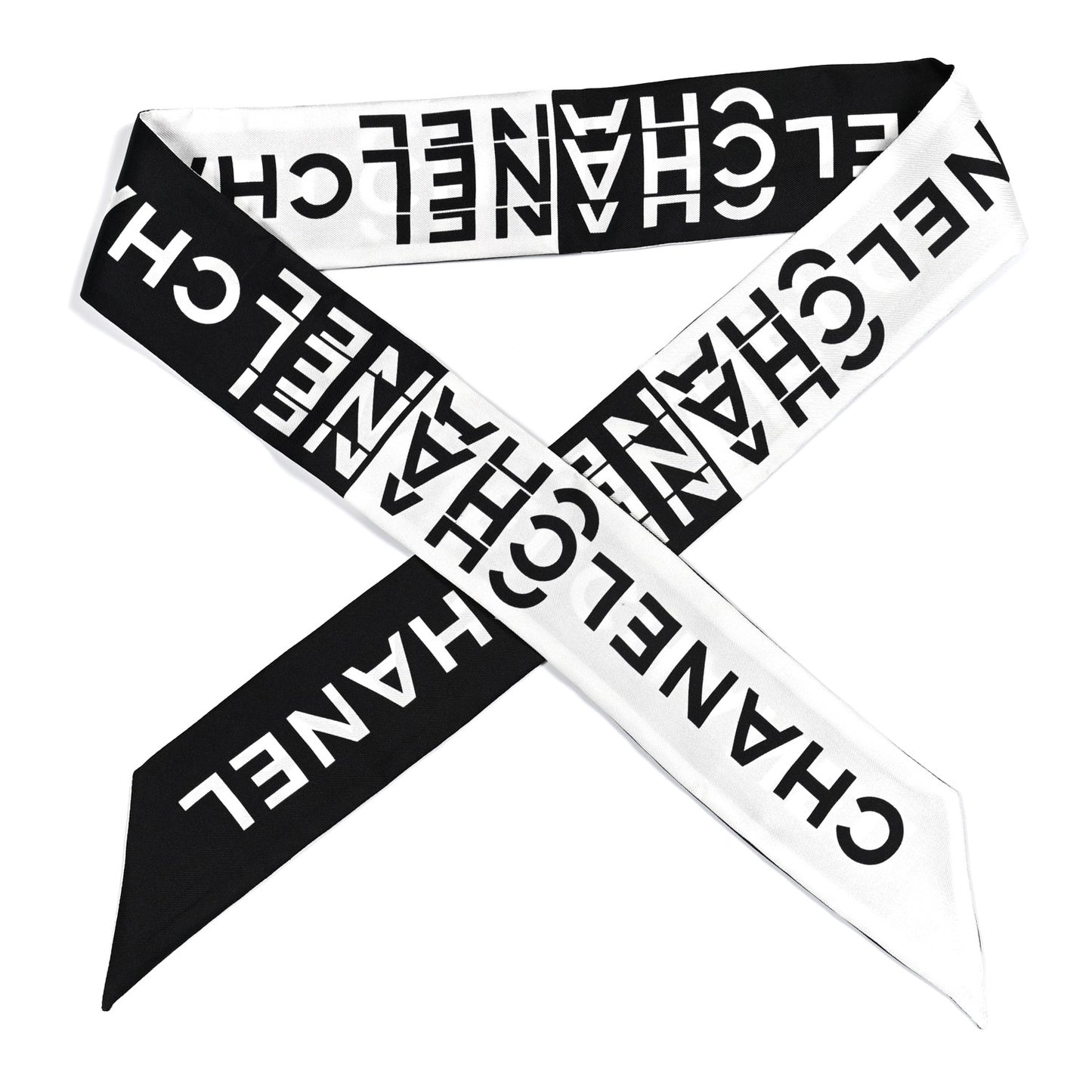 Silk Logo Slim Bandeau Scarf Black White