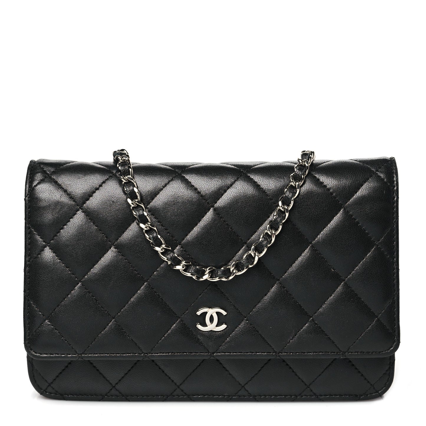 Lambskin Quilted Wallet On Chain WOC Black