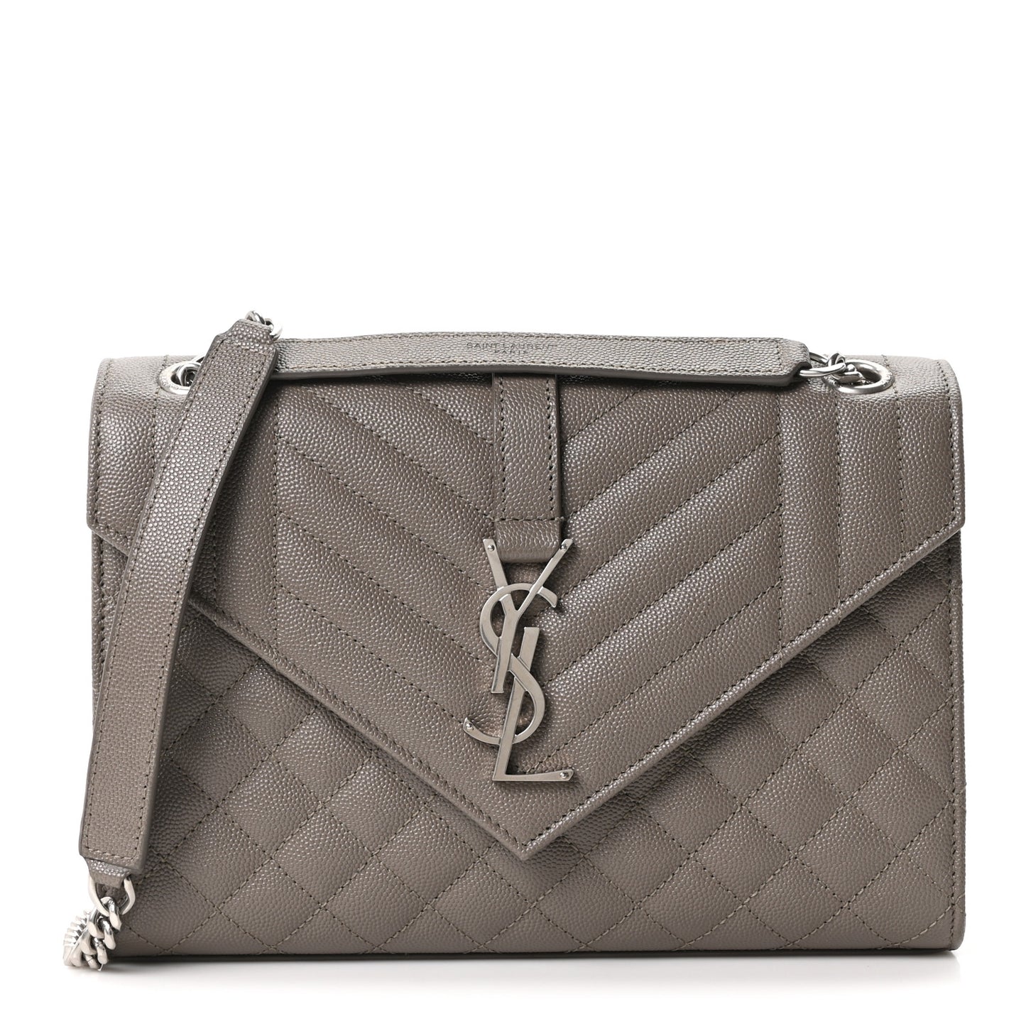 Grain De Poudre Textured Mixed Matelasse Medium Triquilt Monogram Satchel Greyish Brown