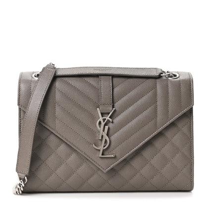 Saint Laurent Grain De Poudre Textured Mixed Matelasse Medium Triquilt Monogram Satchel Greyish Brown 1 of 10