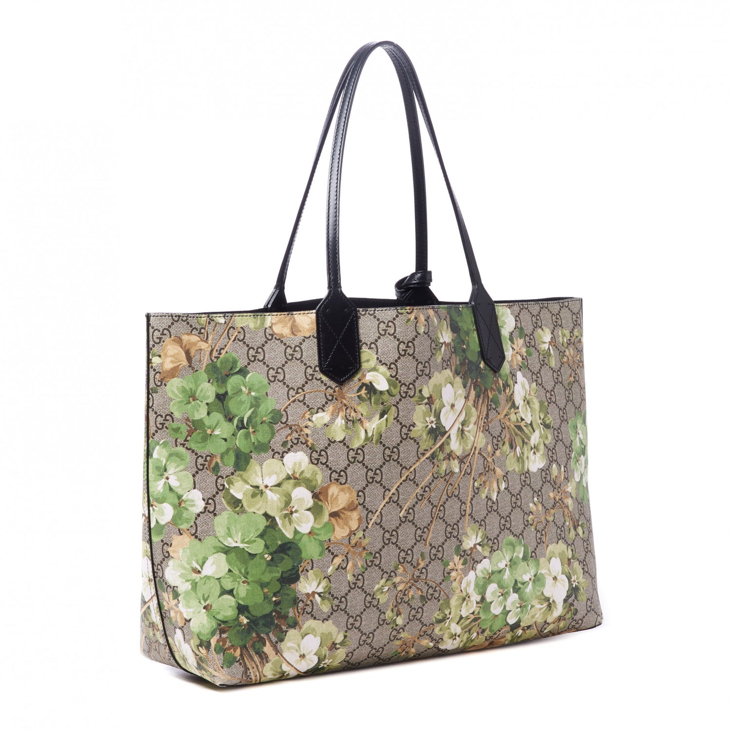 GG Supreme Monogram Blooms Medium Reversible Tote Beige New Military Black