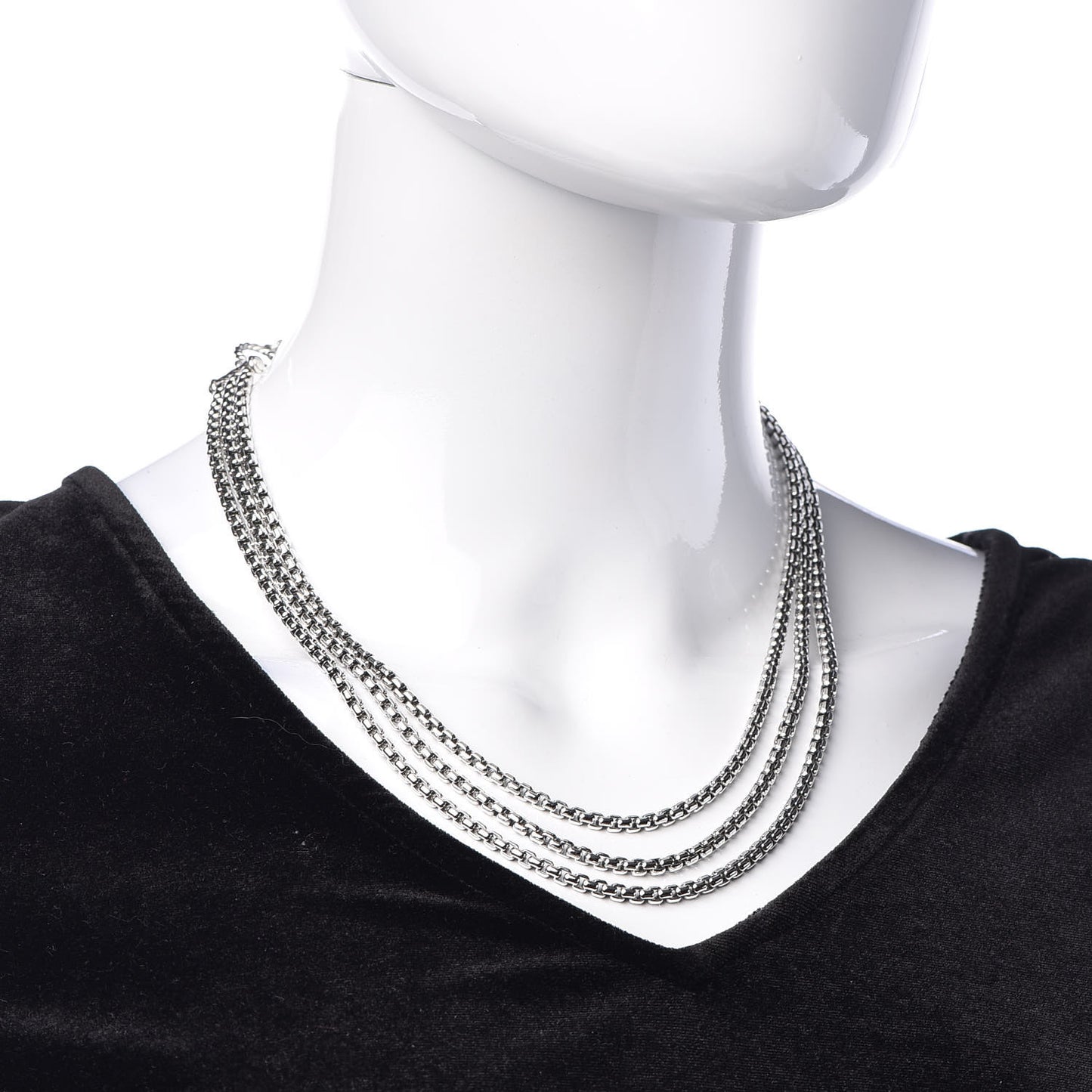 Sterling Silver Box Chain Three Strand Necklace