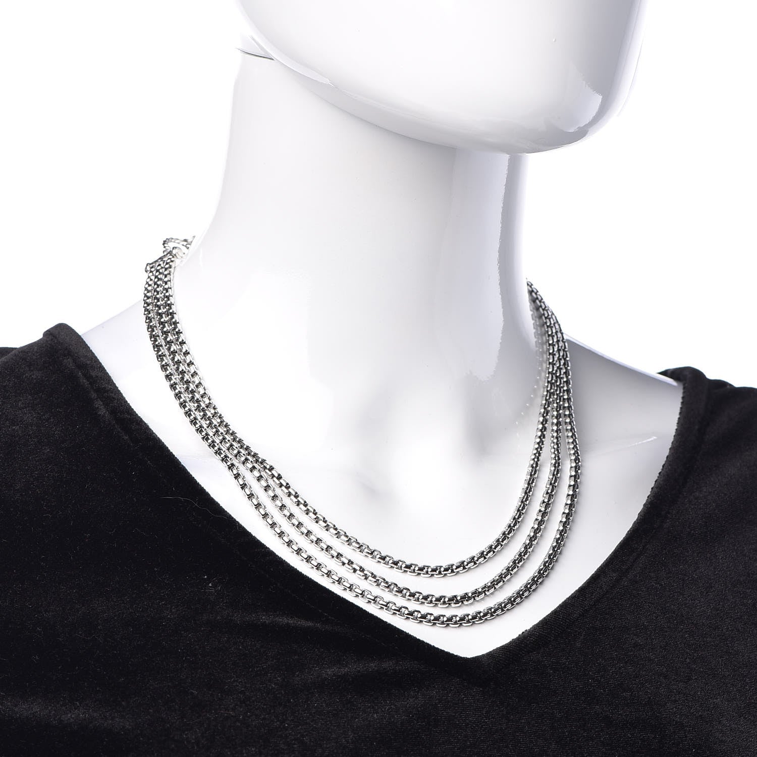 David Yurman Sterling Silver Box Chain Three Strand Necklace 2 of 6