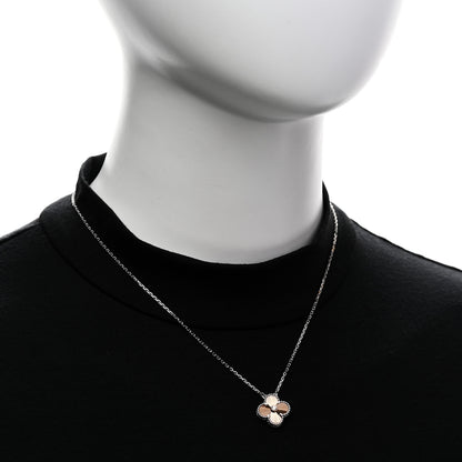 Van Cleef & Arpels 18K White Rose Gold Diamond Guilloche Vintage Alhambra Pendant Necklace 2 of 6