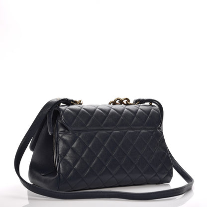 Chanel Shiny Sheepskin Quilted Large Trapezio Flap Navy 3 of 10