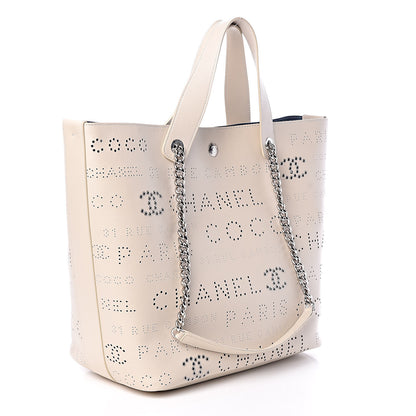 Chanel Calfskin Eyelet Large Shopping Tote Ivory 4 of 10