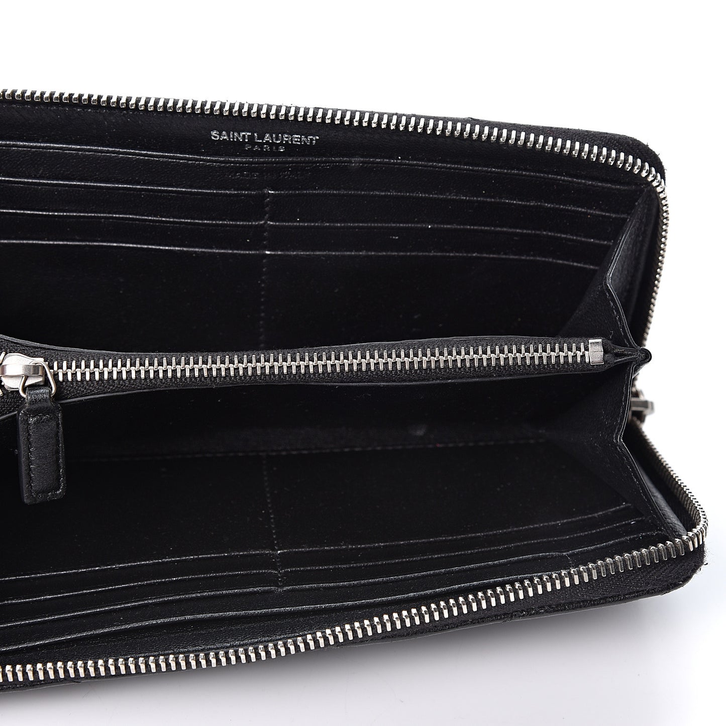 Calfskin Matelasse Chevron Monogram Zip Around Wallet Black
