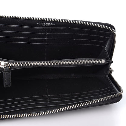 Saint Laurent Calfskin Matelasse Chevron Monogram Zip Around Wallet Black 4 of 8