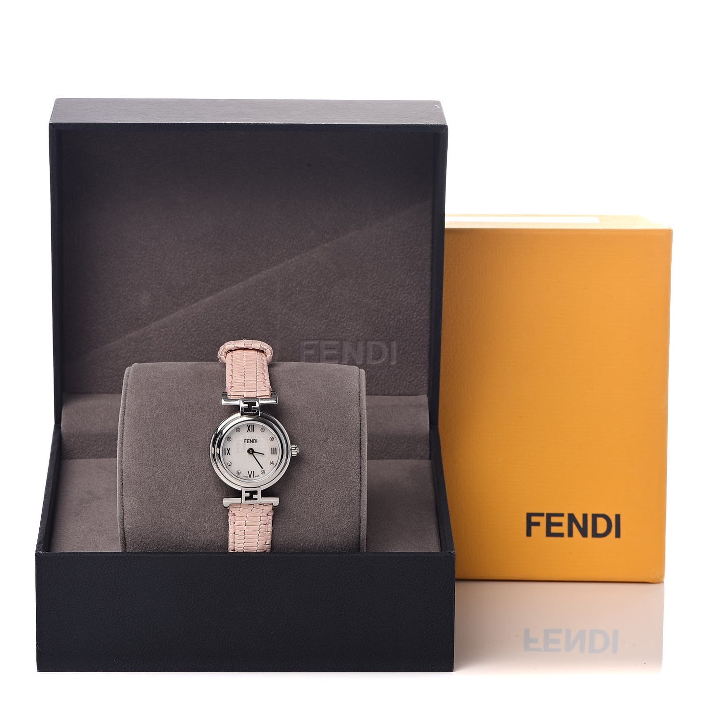 Stainless Steel Calfskin Diamond Pink Mother of Pearl 23mm Moda Quartz Watch