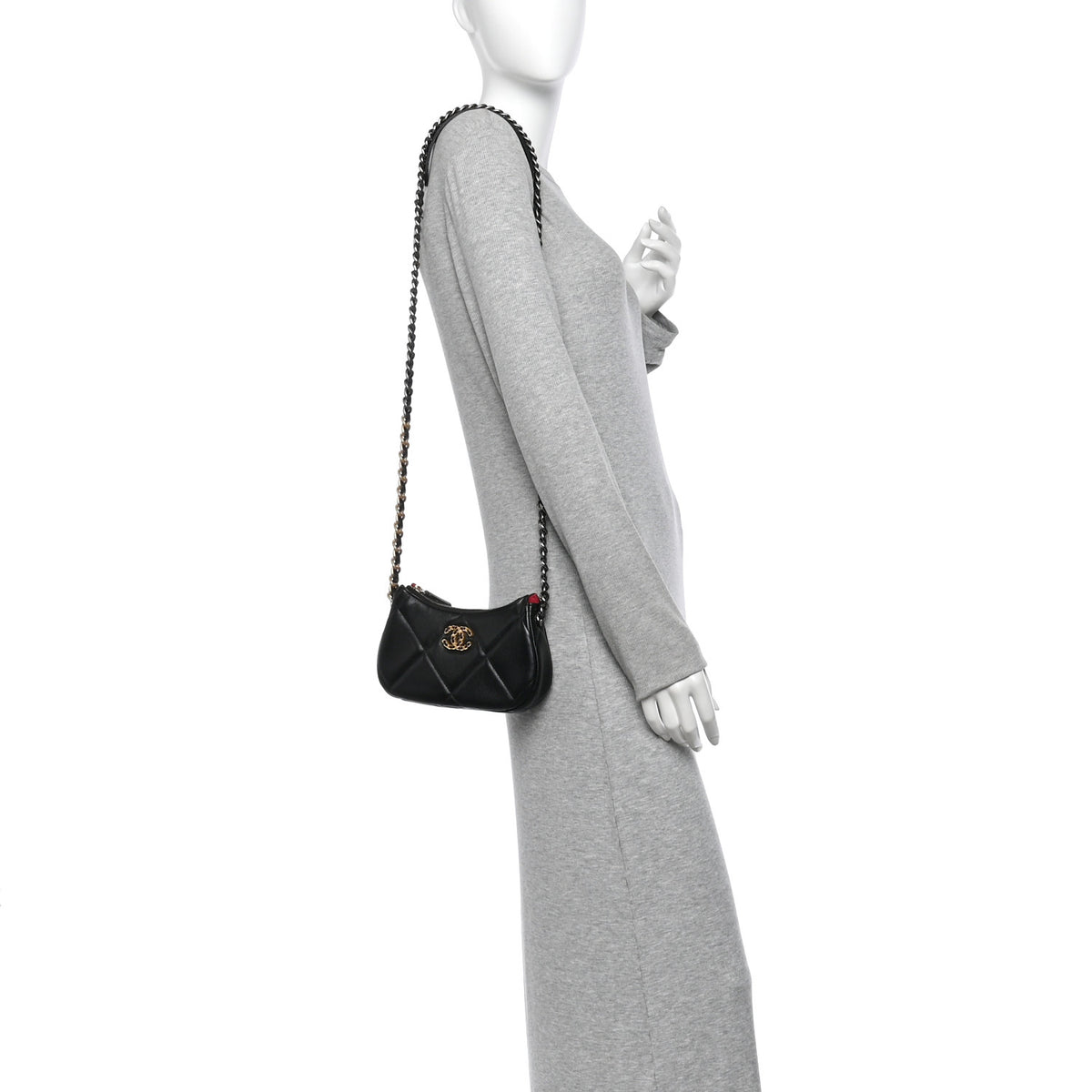 Chanel Lambskin Quilted Chanel 19 Hobo Clutch With Chain Black 2 of 10