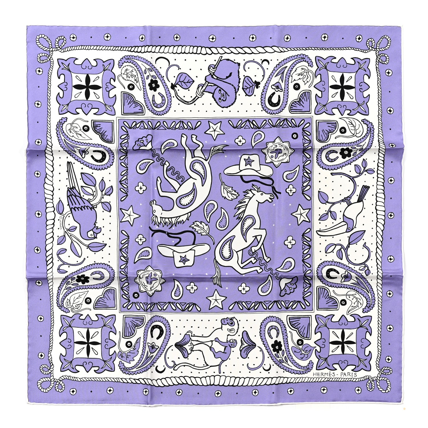 Hermes Silk Animaux Bandana Shawl 140 Mauve Black White 1 of 4