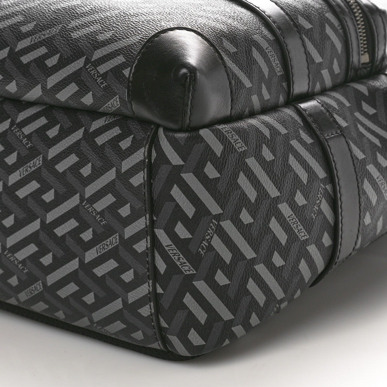 Versace Coated Canvas Calfskin La Greca Signature Backpack Black Grey 9 of 9