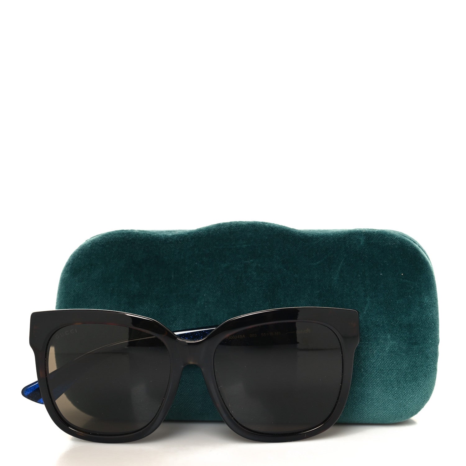 Gucci Square Frame Glitter Sunglasses GG0034SA Tortoise Blue