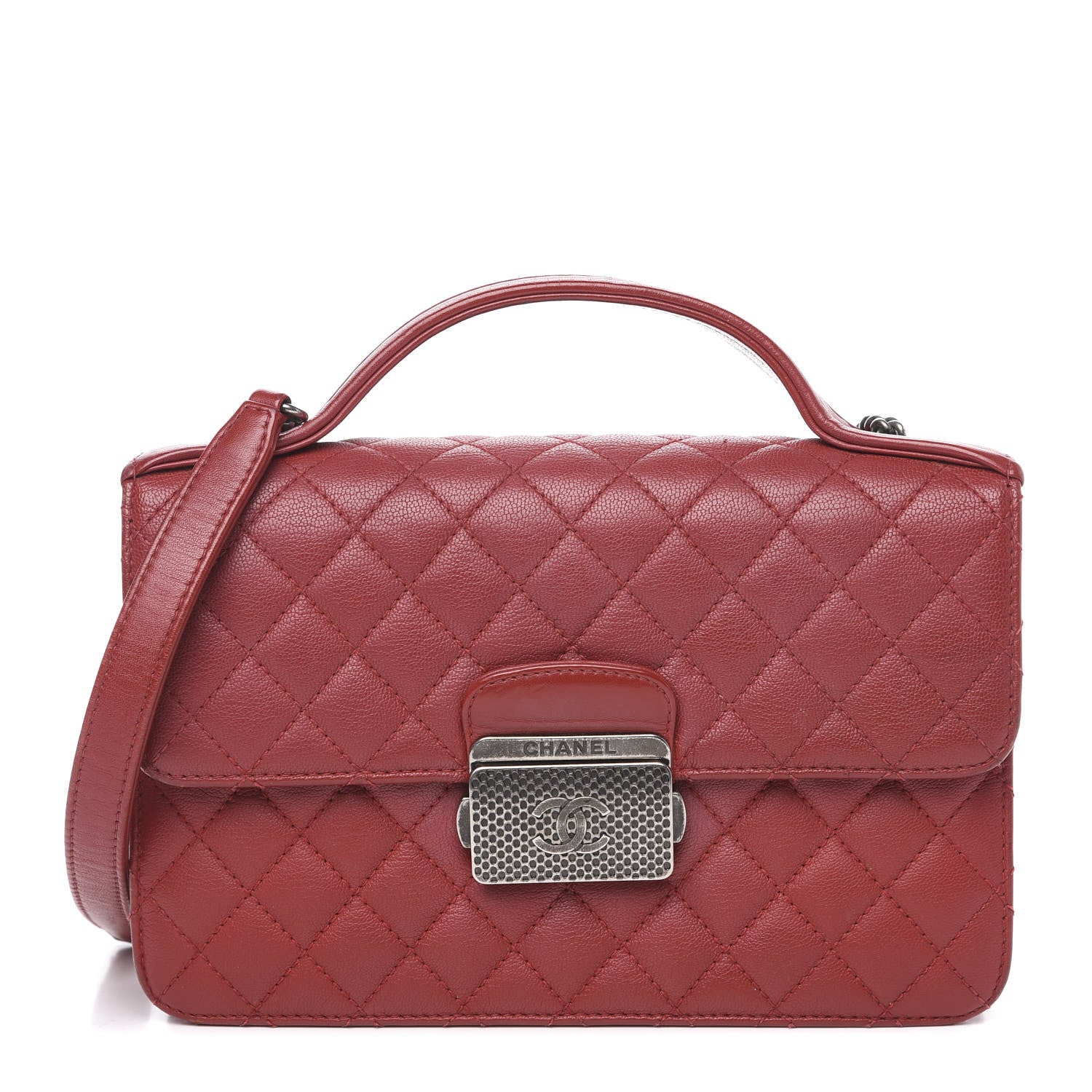 Chanel Goatskin Quilted Small CC University Top Handle Flap Red 1 of 15