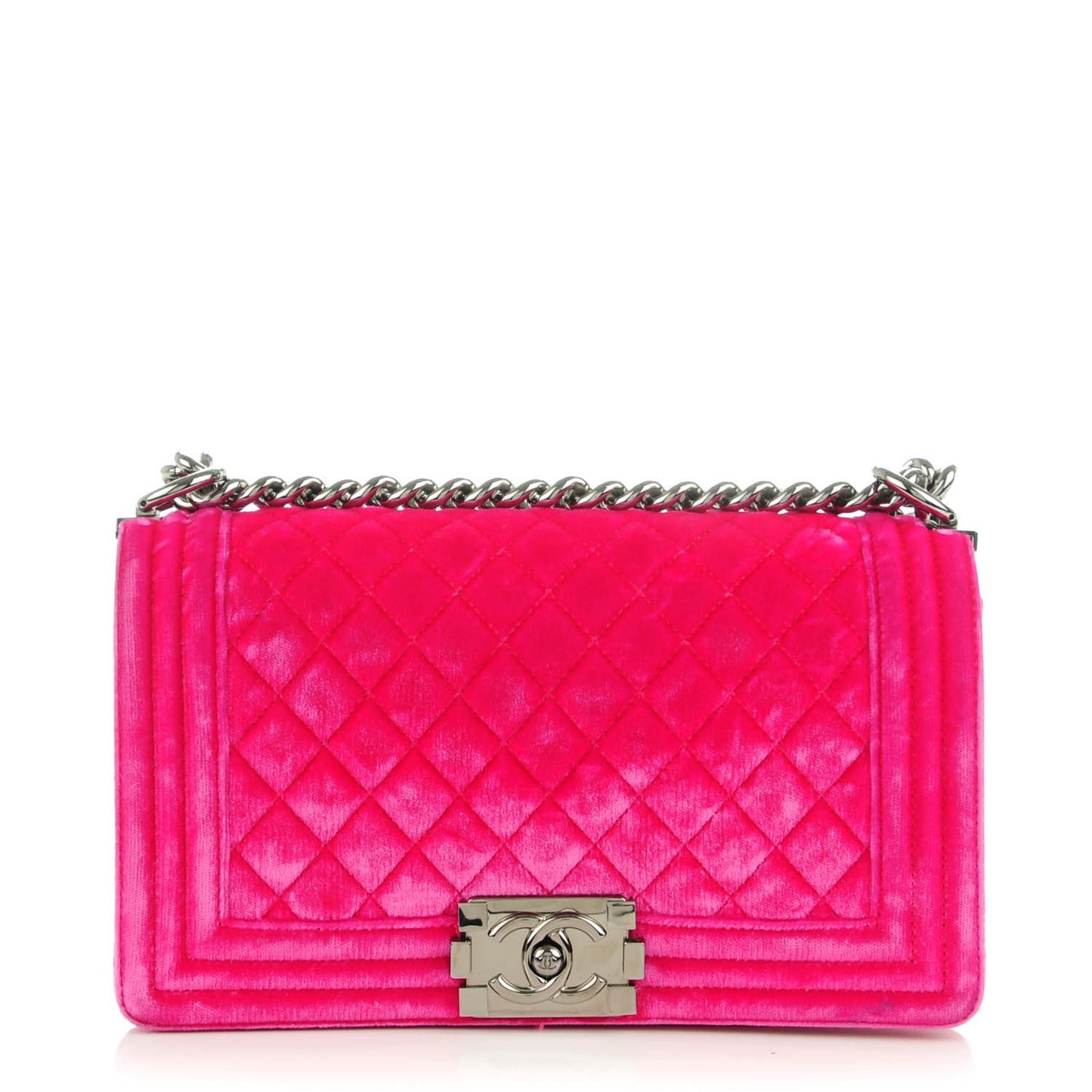 Velvet Quilted Medium Boy Flap Fuchsia