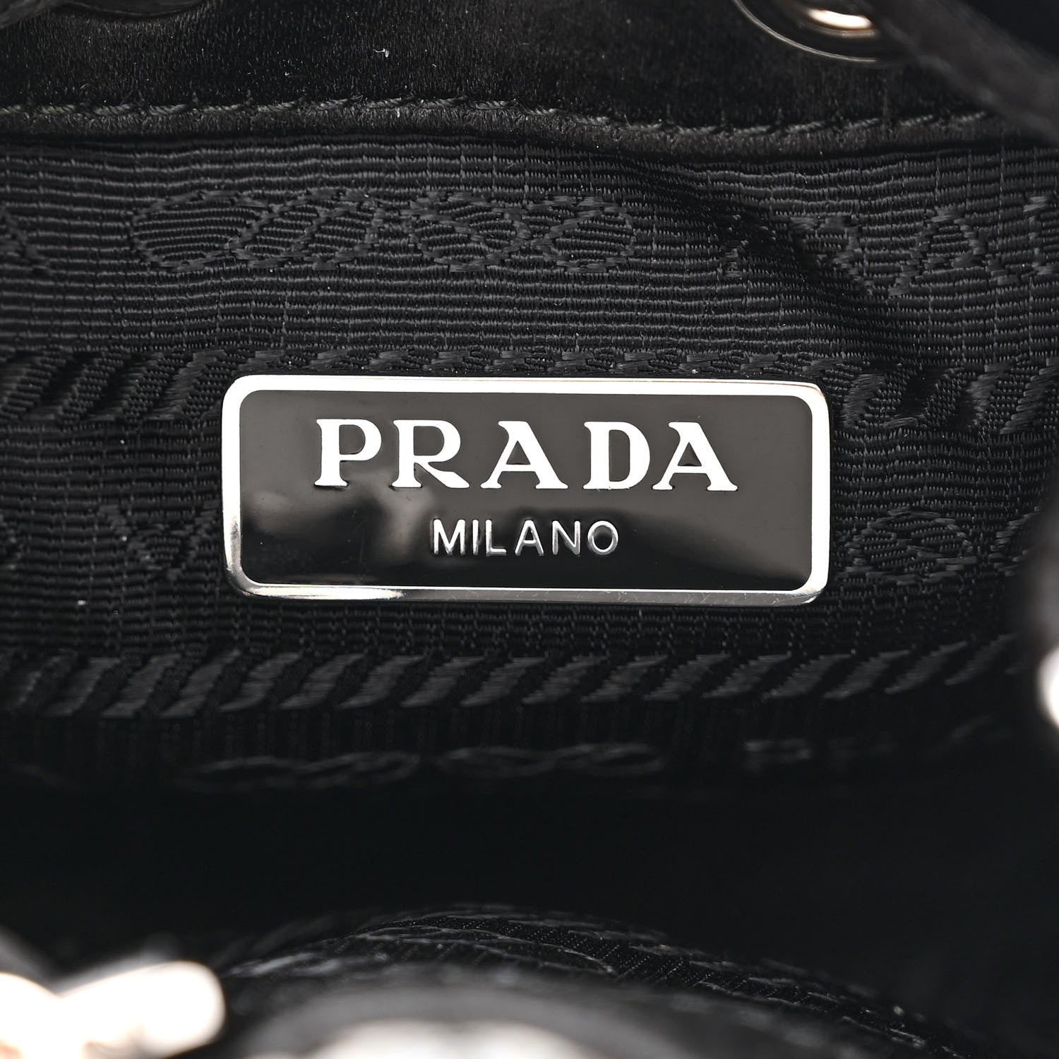 Prada Satin Crystal Metal Triangle Logo Mini Drawcord Pouch Shoulder Bag Cristal 6 of 12