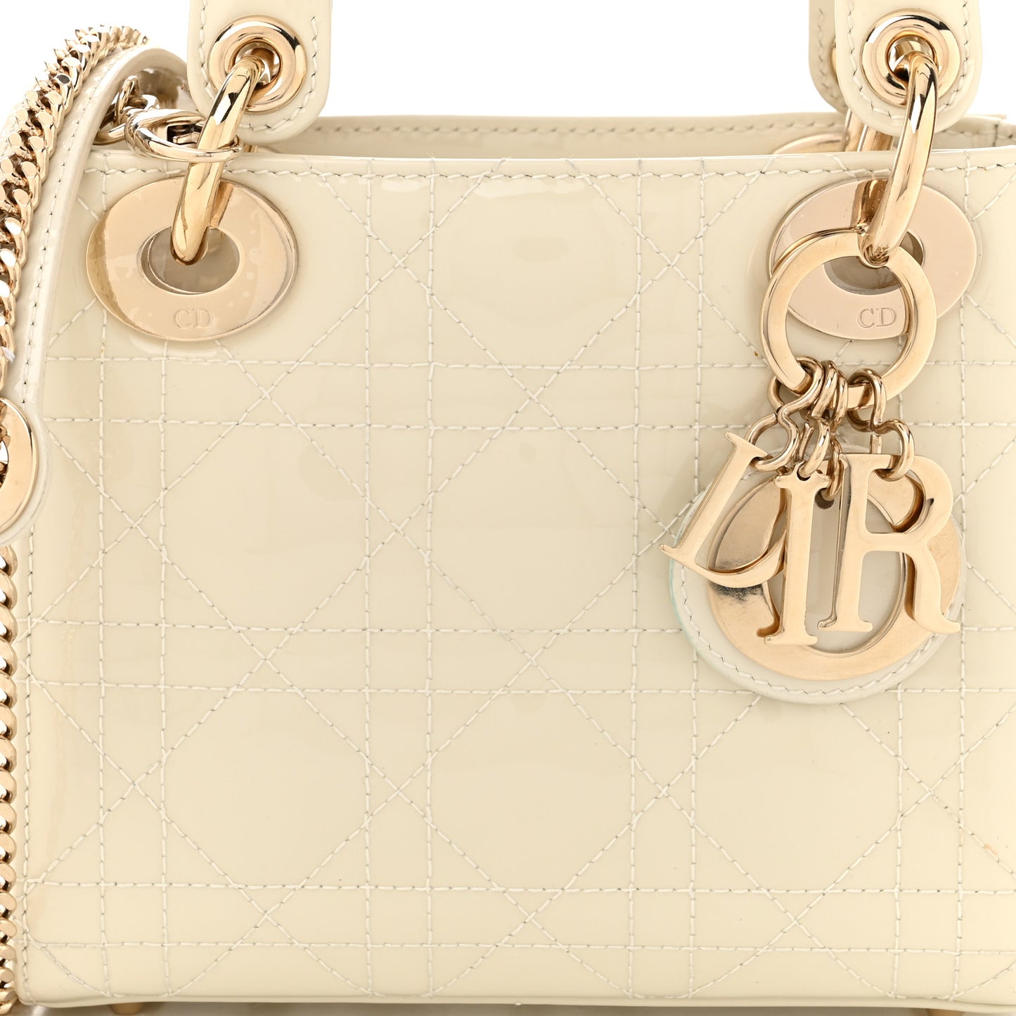 Patent Cannage Mini Lady Dior Ivory