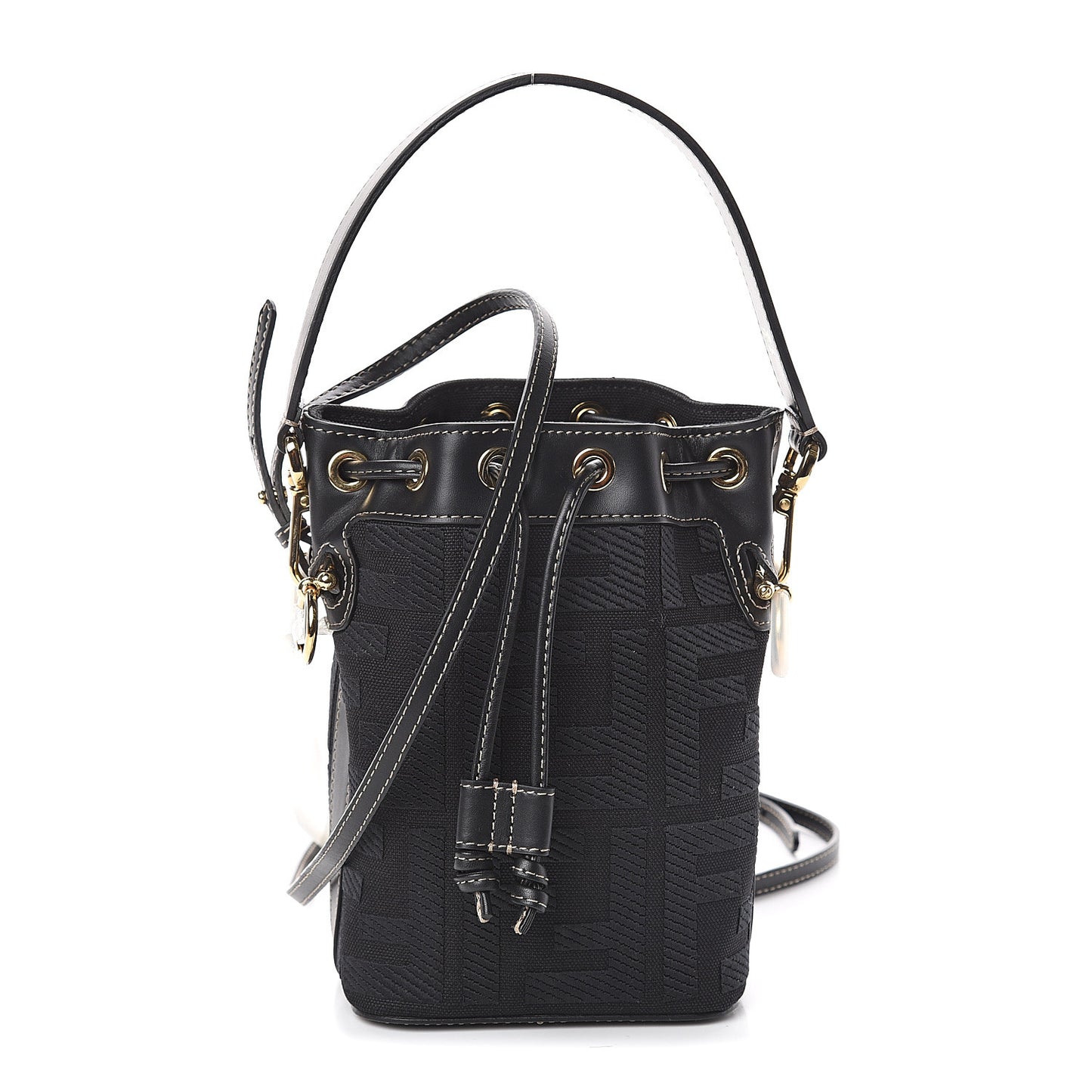 Canvas Vitello King F is Fendi FF Embroidered Mini Mon Tresor Bucket Bag Black