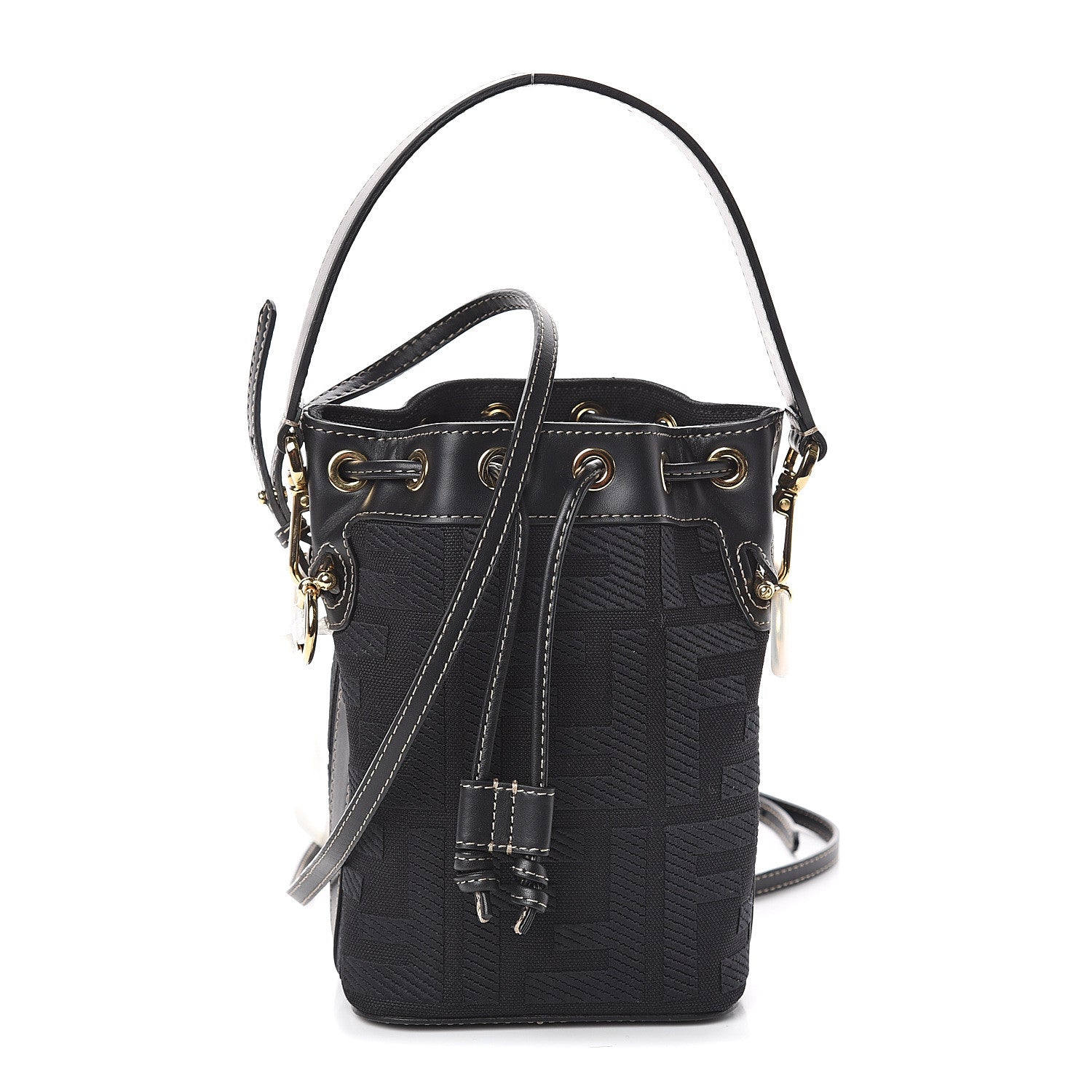 Fendi Canvas Vitello King F is Fendi FF Embroidered Mini Mon Tresor Bucket Bag Black 1 of 7
