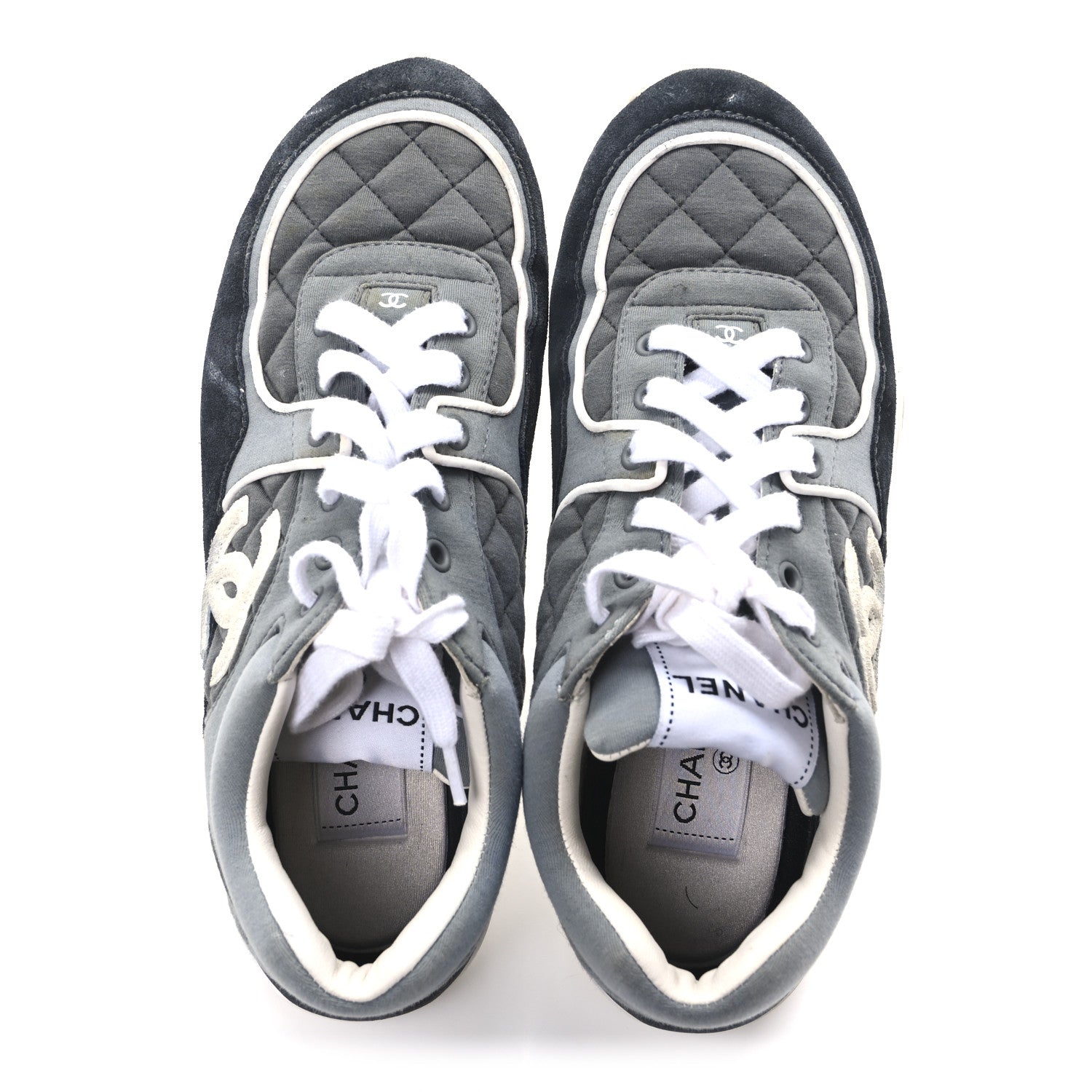 Chanel Fabric Suede Calfskin Quilted CC Sneakers 39 Dark Grey