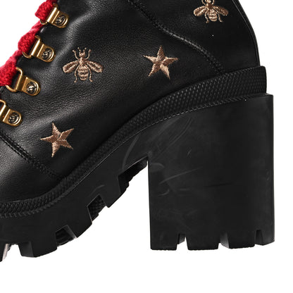 Gucci Calfskin Embroidered Lace Up Combat Ankle Boots 37 Black 13 of 14