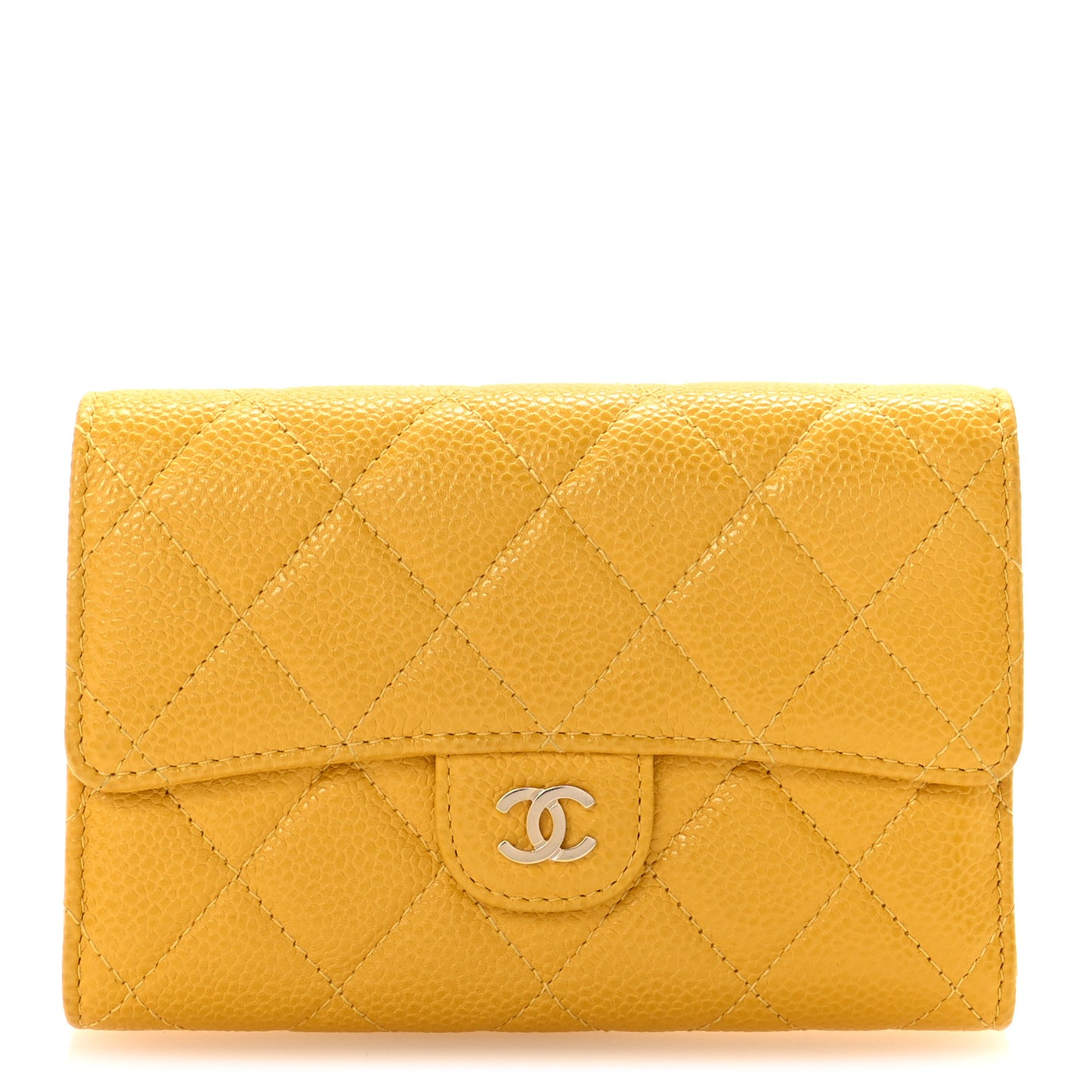 Caviar Quilted Medium Flap Wallet Yellow