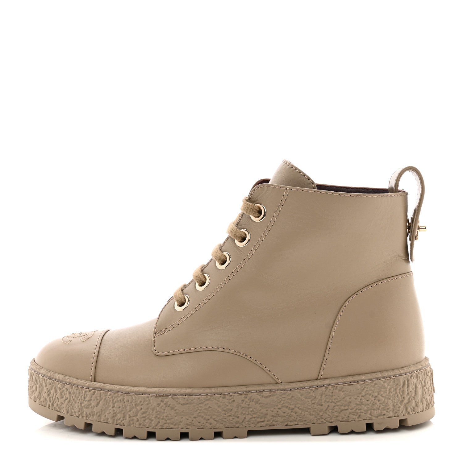 Chanel Calfskin CC Turnlock Lace Up Boots 39 Beige 1 of 9