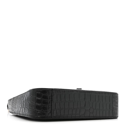Saint Laurent Calfskin Crocodile Embossed Le 5 A 7 Hobo Black 4 of 11