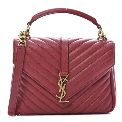 Saint Laurent Sheepskin Matelasse Chevron Monogram Medium College Bag Rouge 1 of 13