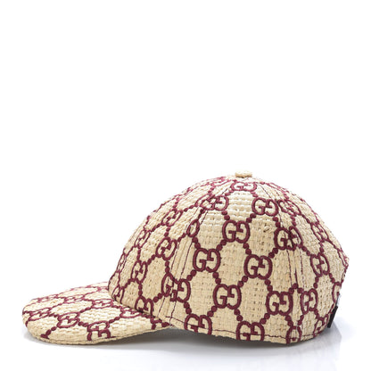 Gucci Raffia GG Monogram Elaphe Embroidered Aisha Baseball Hat L Ivory Bordeaux 3 of 9
