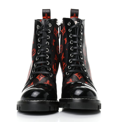 Louis Vuitton Patent Calfskin Catogram Star Trail Ankle Boots 37.5 Black Marron 2 of 8