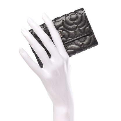 Chanel Goatskin Camellia Embossed Card Holder Wallet Grey 2 of 9