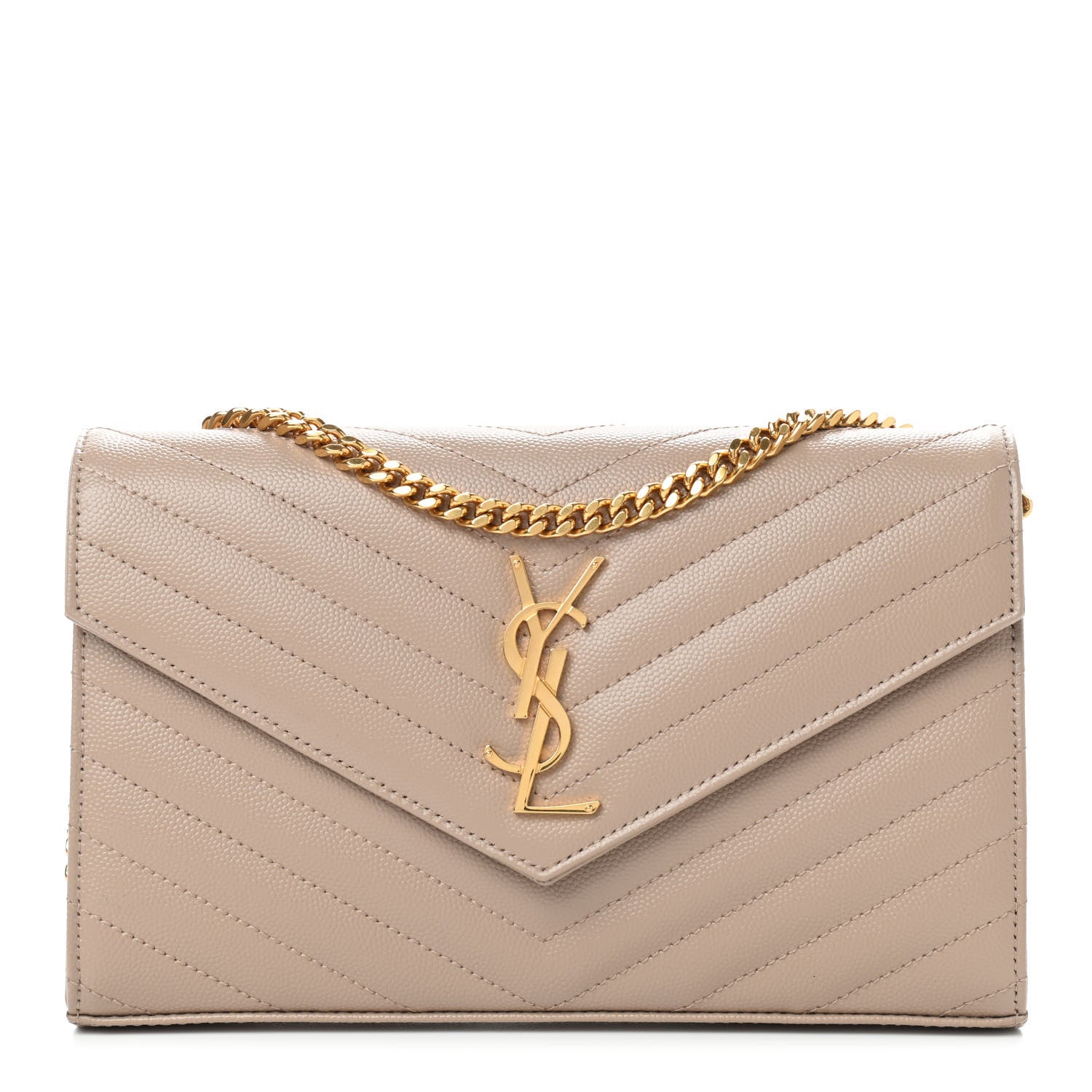 Saint Laurent Grain De Poudre Matelasse Chevron Monogram Chain Wallet Nude Powder 1 of 8