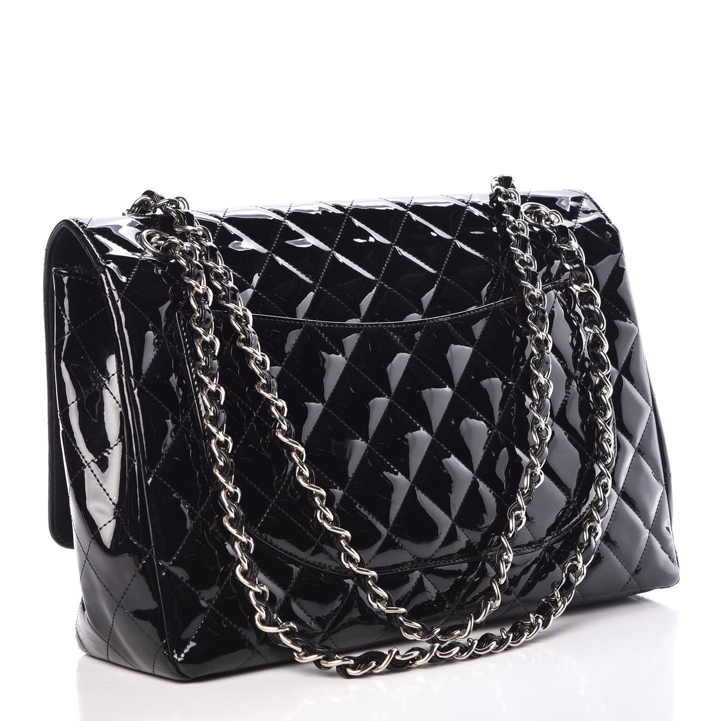 Patent Quilted Maxi Single Flap Black