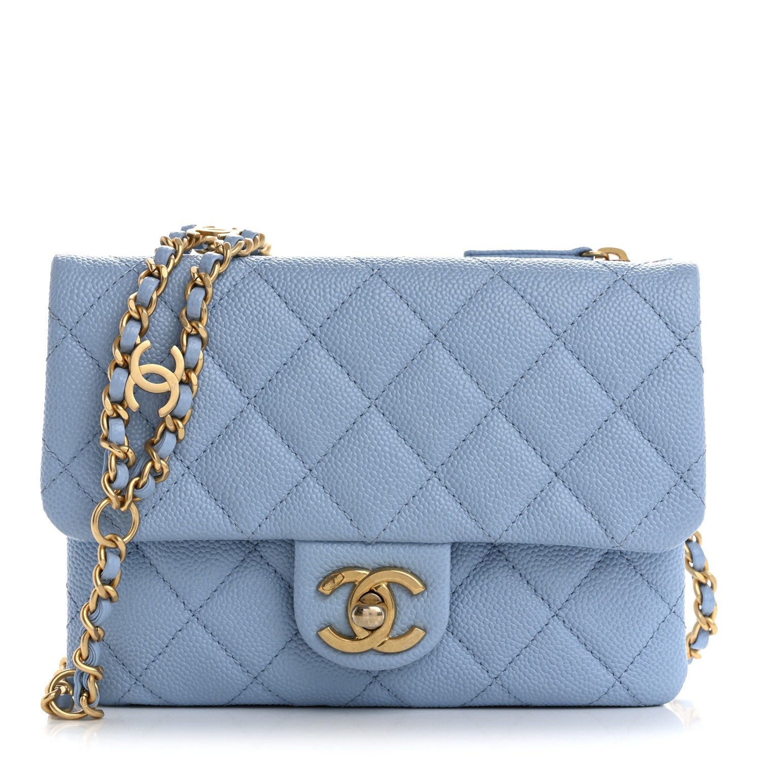 CHANEL ブルーキルティングバッグ Chanel Shiny Caviar Pick Me Up Flap Belt Bag Light Blue 1736678
