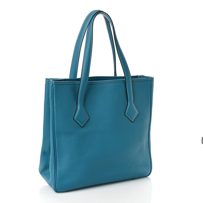 Hermes Taurillon Clemence Victoria II Cabas 32 Blue Jean 3 of 9