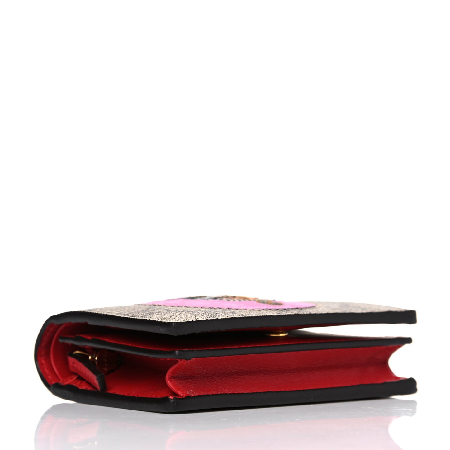 GG Supreme Monogram Bosco Patch Card Case Wallet Beige Malva Hibiscus Red