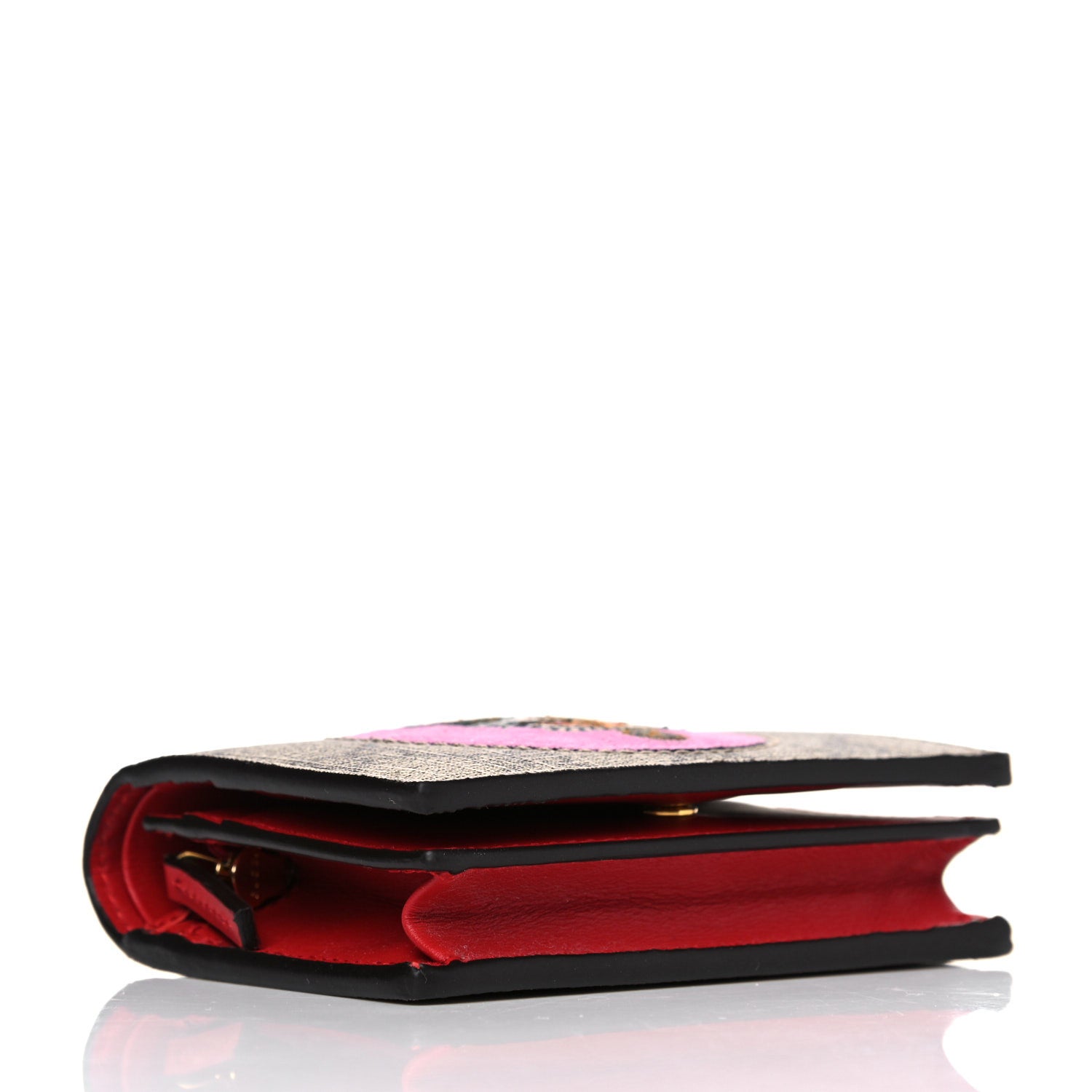 Gucci GG Supreme Monogram Bosco Patch Card Case Wallet Beige Malva Hibiscus Red 4 of 11