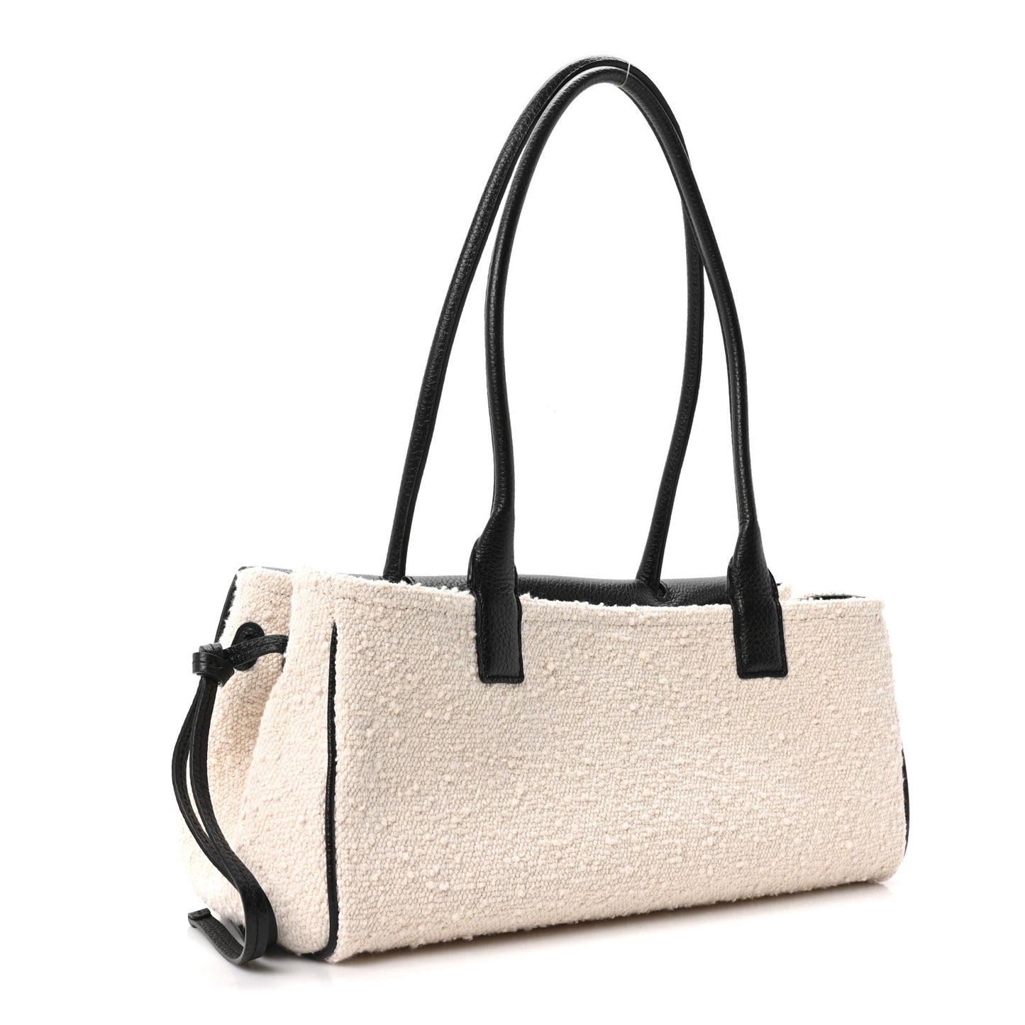 Grained Calfskin Boucle Urban Essentials Small Shopping Bag Ecru Black