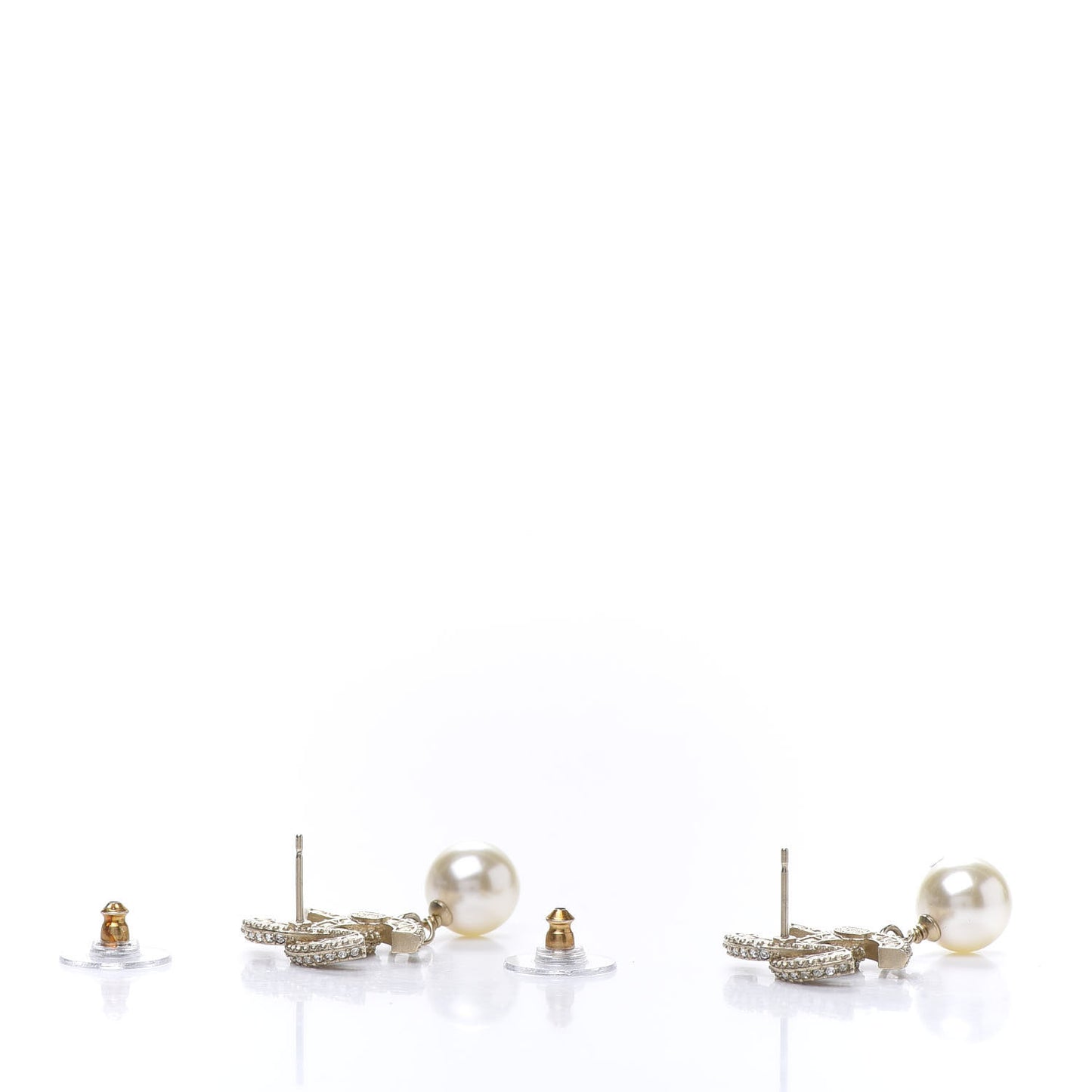 Crystal Pearl CC Drop Earrings Gold