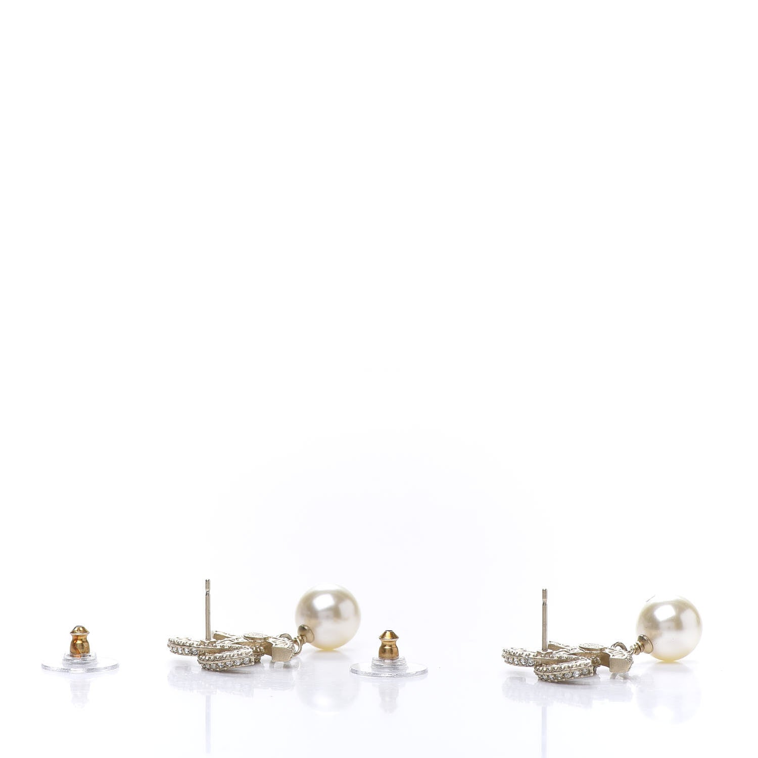 Chanel Crystal Pearl CC Drop Earrings Gold 4 of 5