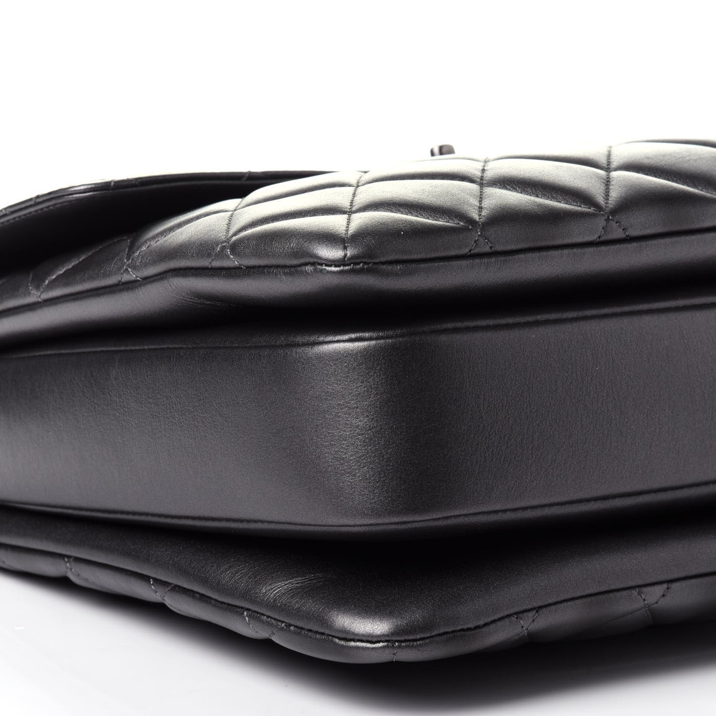 Metallic Calfskin Quilted Large Trendy CC Flap Dual Handle Bag Dark Silver