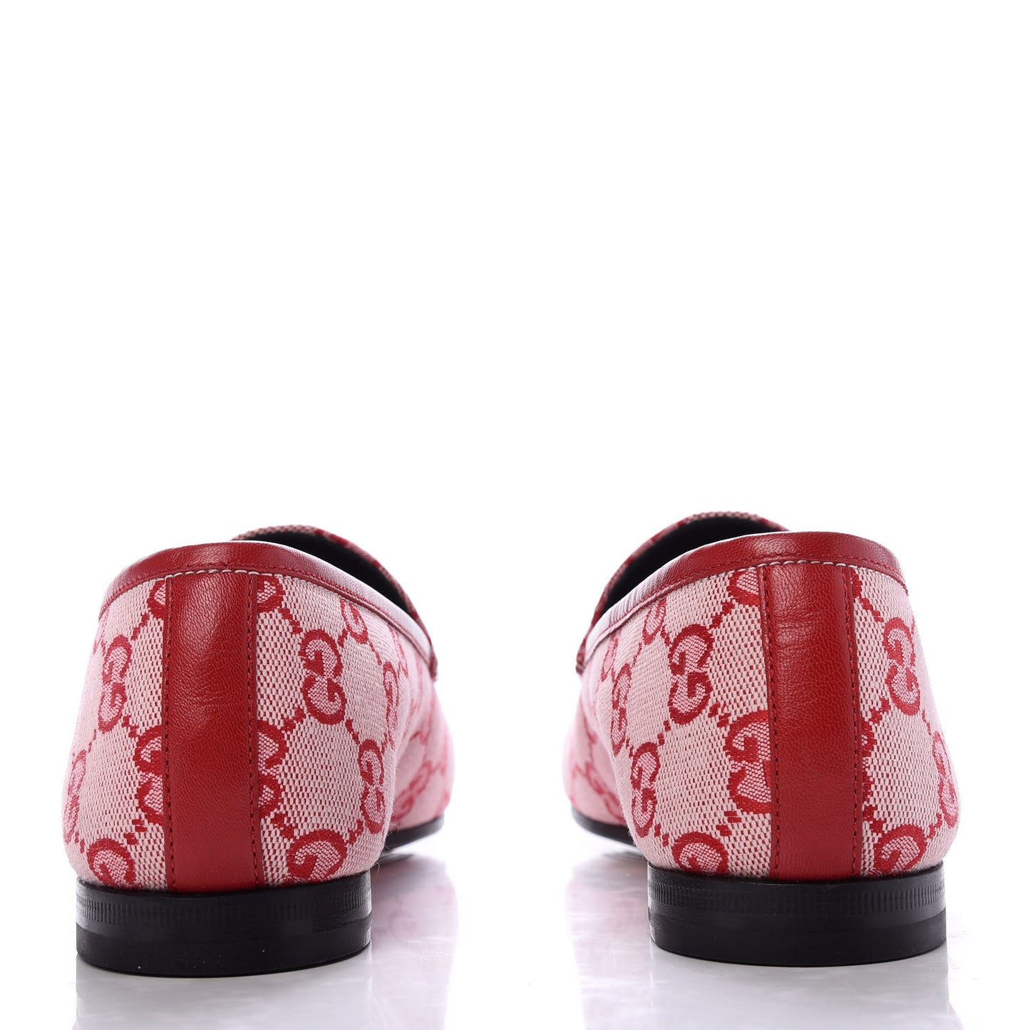 Canvas GG Monogram Horsebit Womens Jordaan Loafers 38 Gardenia Hibiscus Red